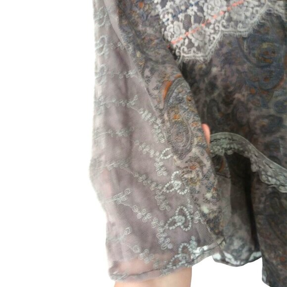 BKE Gimmike Lace Embroidered Boho Tunic Women Medium Purple 3/4 Sleeves V Neck - Picture 5 of 6